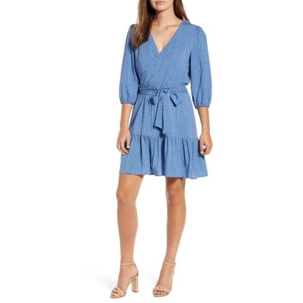 Gibson Blue/White Polka Dot Dress Size Small